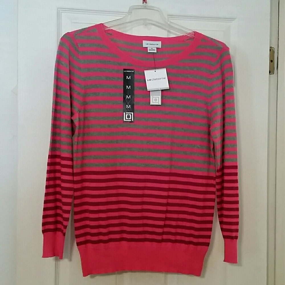 Liz Claiborne M sweater top pink, burgandy & grey